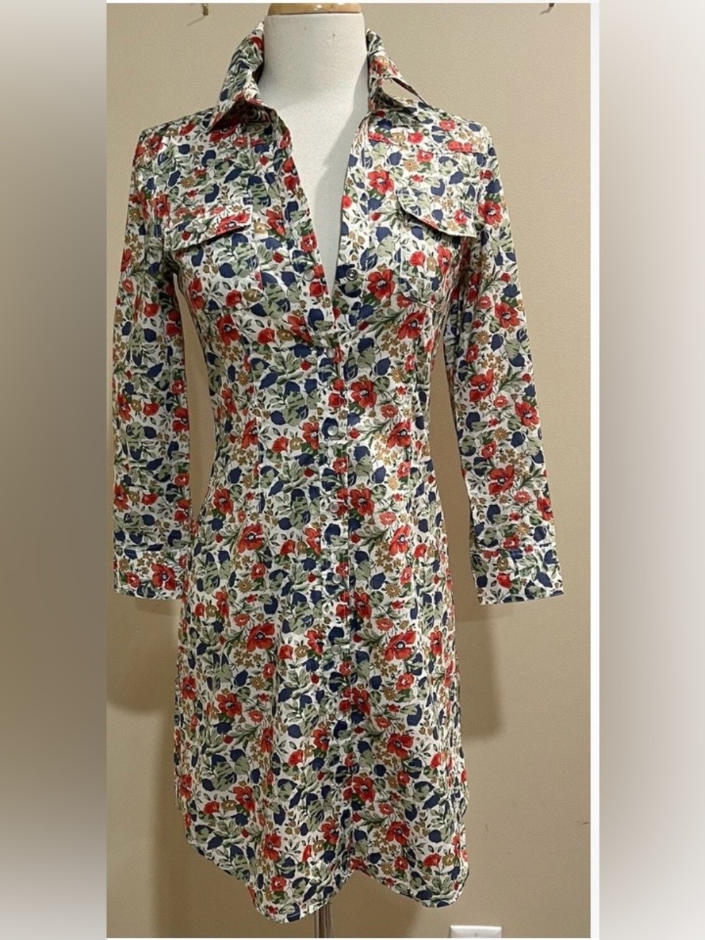 Theory Floral Long Sleeve Button-up Shirt Dress Sz 0